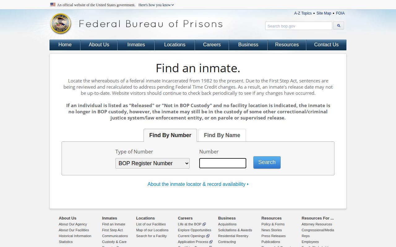Highland County federal released inmate BOP locator search