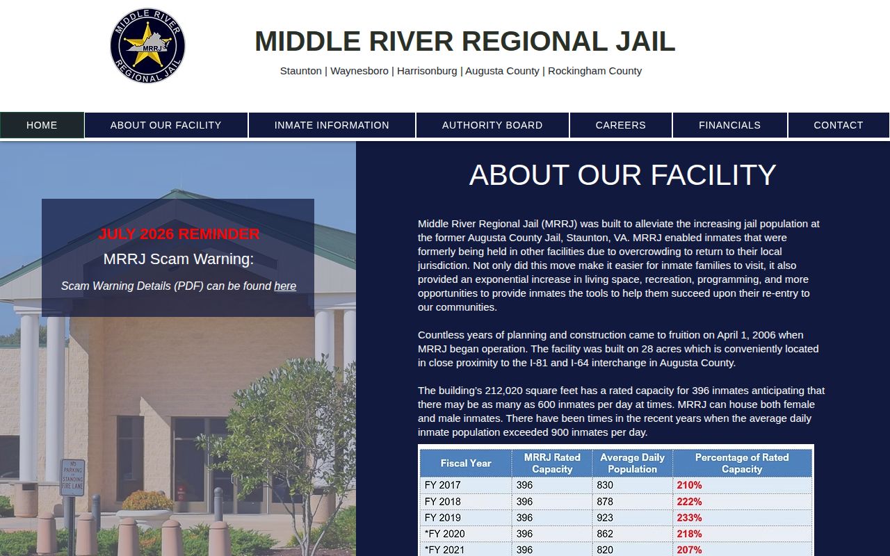 Middle River Regional Jail facility serving Highland County release searches